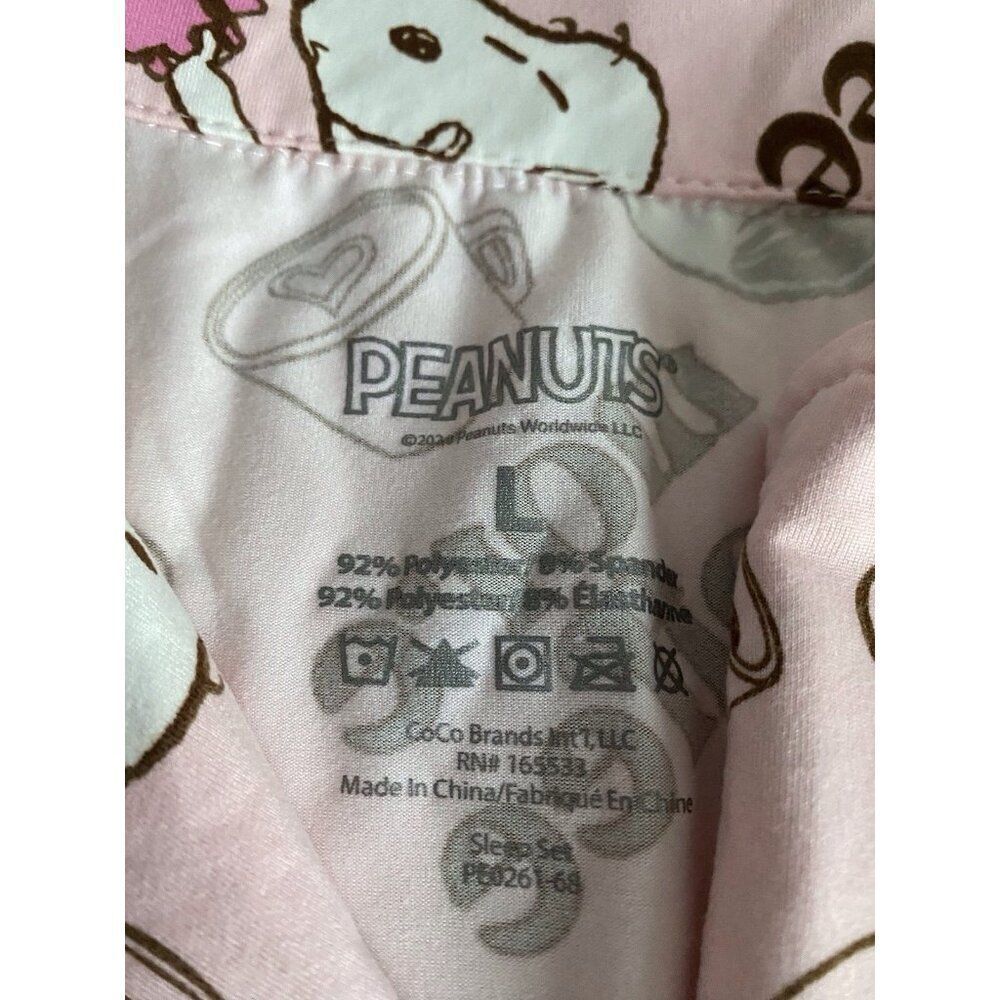 Peanuts SNOOPY Pink Women’s Sz L‎ Pajama PJ Set Pants Short Sleeve More Coffee - Picture 5 of 12
